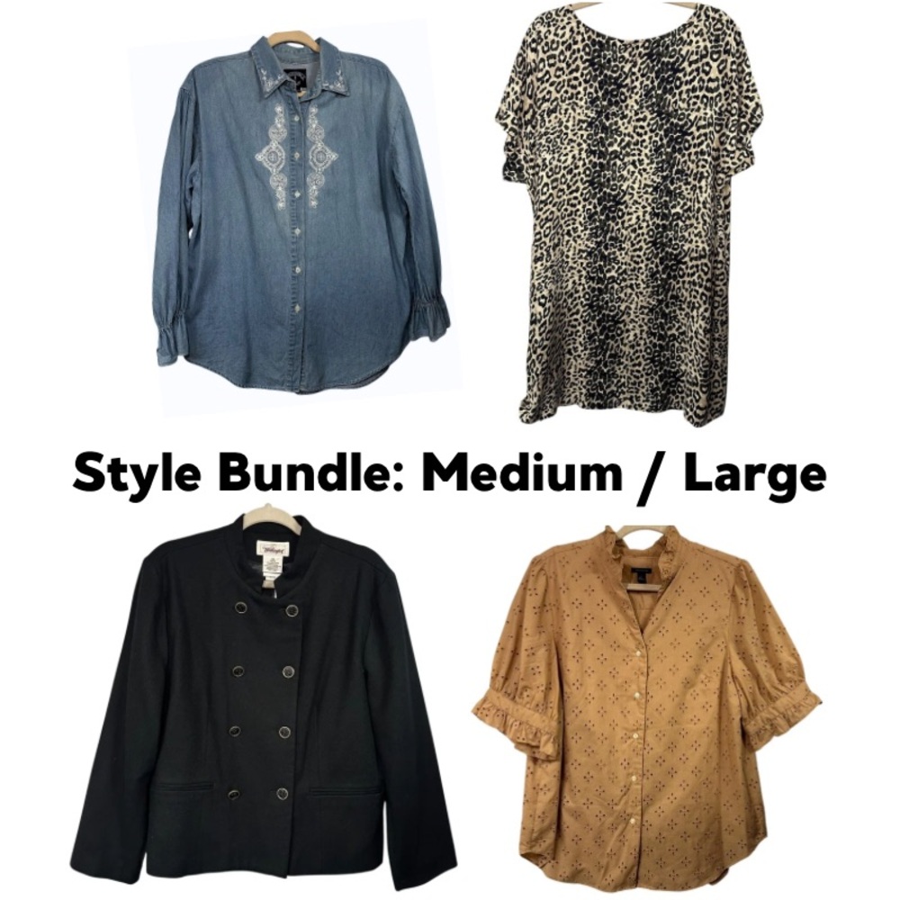 STYLE BUNDLE Women’s Neutral Jacket Shirt Top Dress Lightweight Black Denim M L